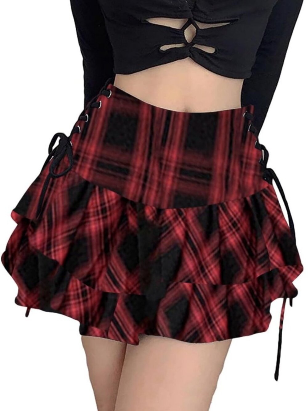 Gothic Ruffle Mini Skirt for Women | High Waist Y2K Punk Style | Black Fashion